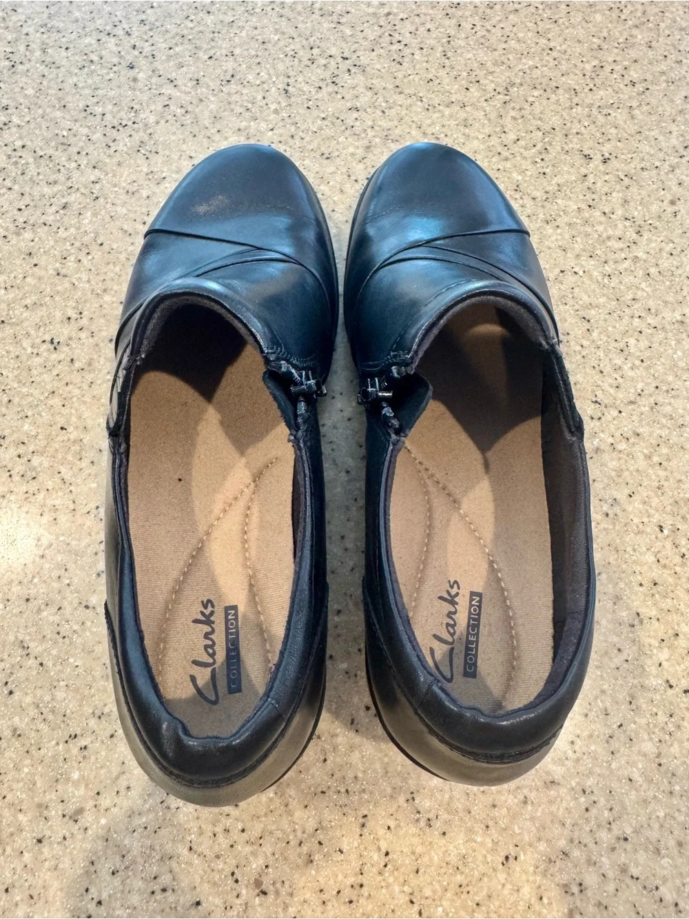 Clarks Black Leather Slip-On Wedge Loafers